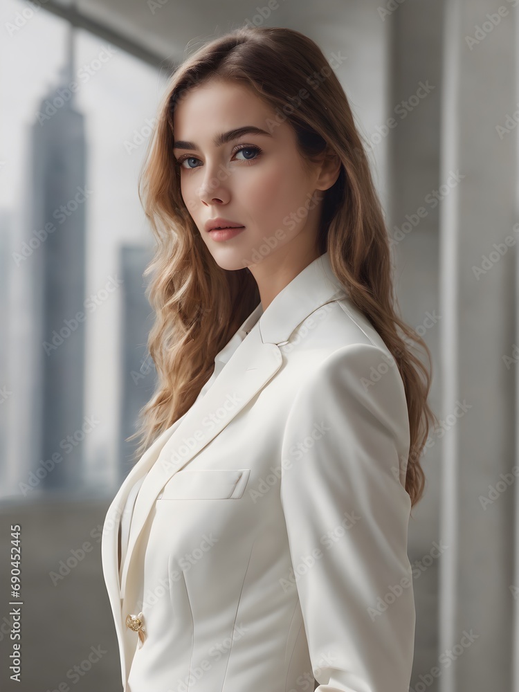 business woman wearing suit in blur background business woman wearing suit in blur background