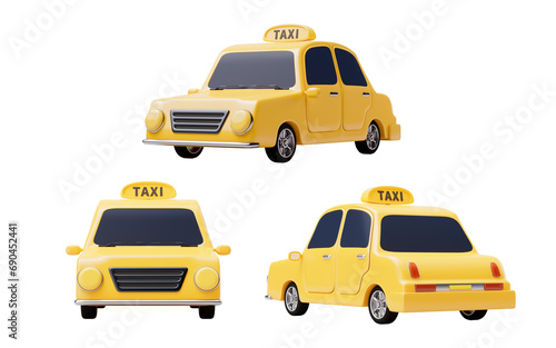 3D cartoon style taxi car, 3d rendering.