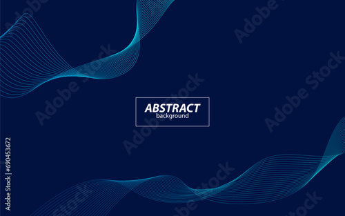 Abstract dark blue banner template. Vector minimal wavy line background with text for social media cover, Eps 10.