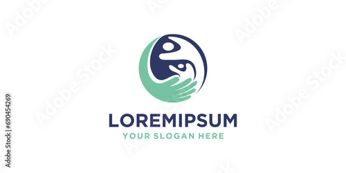 illustration icon with the concept of family, preserving humanity. logo design concept with human and hugging hands. humanitarian concern logo