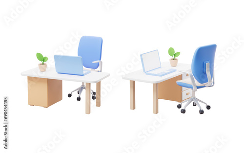 Cartoon style office desk, 3d rendering.