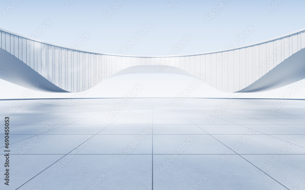 Fototapeta premium Empty ground with white building background, 3d rendering.