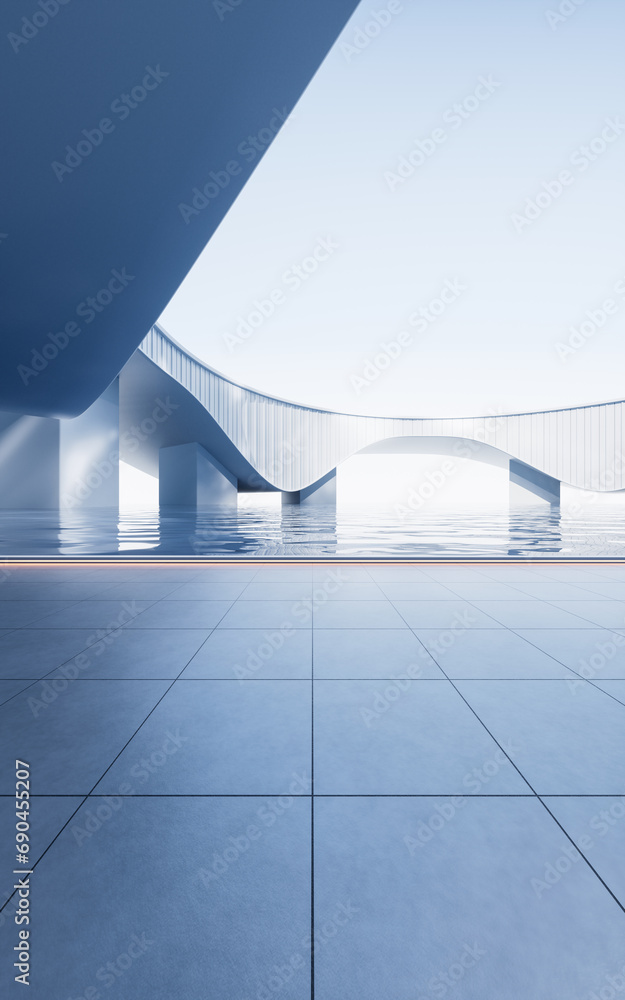 Obraz premium Empty ground with white building background, 3d rendering.
