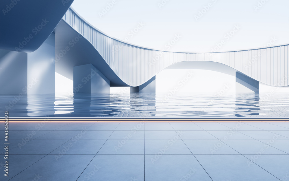 Obraz premium Empty ground with white building background, 3d rendering.