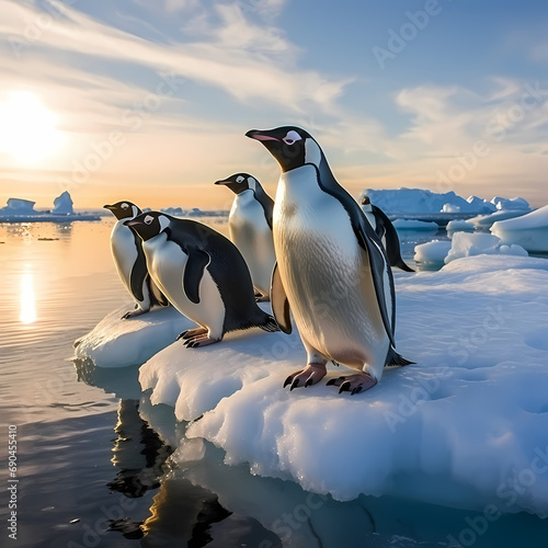 A group of penguins sliding on icy slopes