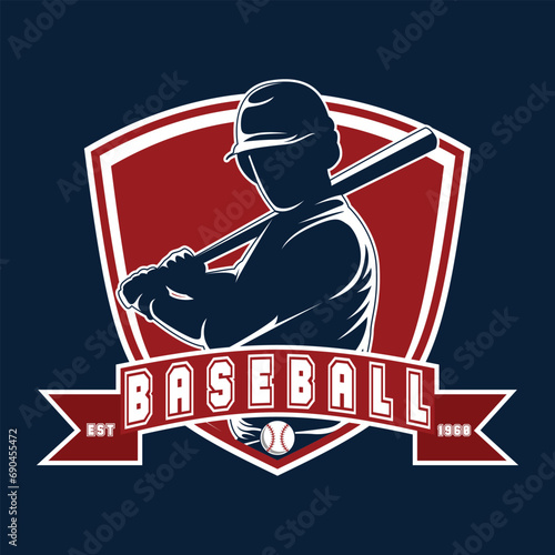 Baseball Player Red and Blue Classic Emblem Insignia