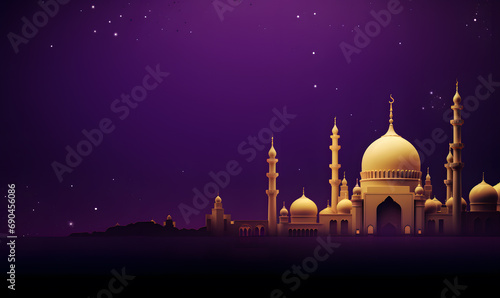 Beautiful Islamic mosque building background in purple shades, Islamic wallpaper, Ramadan Kareem, Eid al-Fitr, Eid al-Adha, Eid Eid Mubarak copy space © Red Rubah