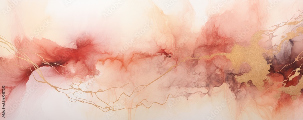 Fototapeta premium Background with fluid art texture. Backdrop with abstract mixing paint effect. Liquid acrylic artwork that flows and splashes. Mixed paints for interior poster. Peach fuzz - color of the year 2024