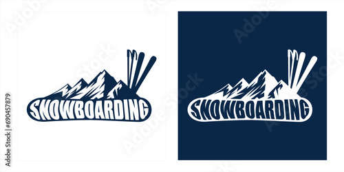 Mountain Winter Snowboarding Logotype Sticker Vector
