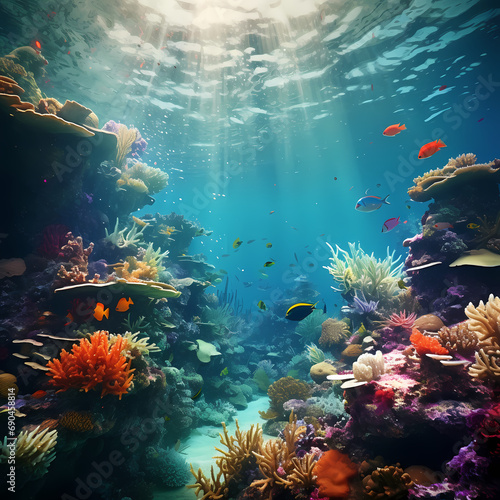 A vibrant coral reef teeming with underwater life © Cao