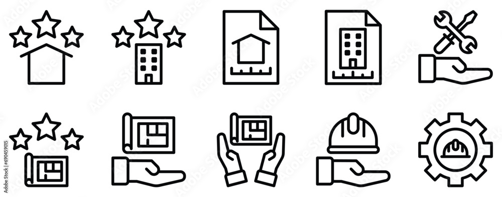 construction project line style icon set collection