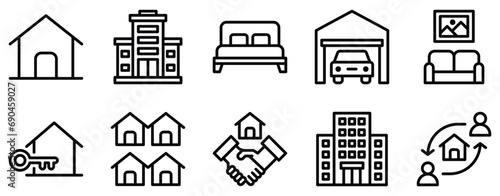 real estate line style icon set collection
