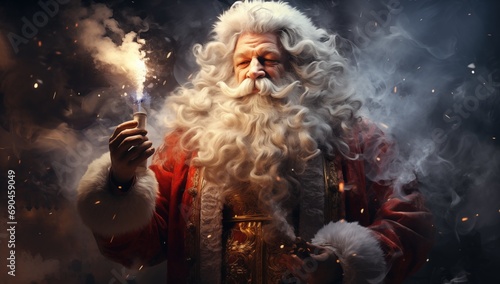 Santa laughing with falling sparks magical © omachucam