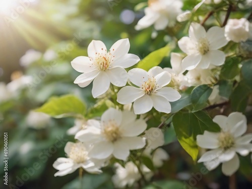 beautiful white coffee flowers in the garden, sunlight, detail coffee flowers, realistic coffee flowers © CAHYONOZX