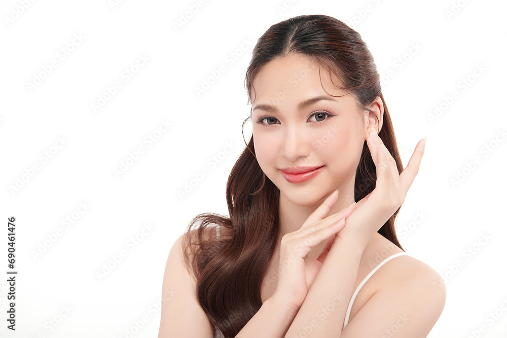 Beautiful young asian woman with clean fresh skin on white background, Face care, Facial treatment, Cosmetology, beauty and spa, Asian women portrait. Beautiful young asian woman with clean fresh skin on white background, Face care, Facial treatment, Cosmetology, beauty and spa, Asian women portrait.
