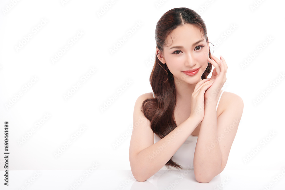 Beautiful young asian woman with clean fresh skin on white background, Face care, Facial treatment, Cosmetology, beauty and spa, Asian women portrait. Beautiful young asian woman with clean fresh skin on white background, Face care, Facial treatment, Cosmetology, beauty and spa, Asian women portrait.