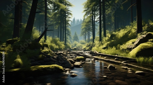 The forest opens to a hidden glade  Full of light and life. Generative AI.