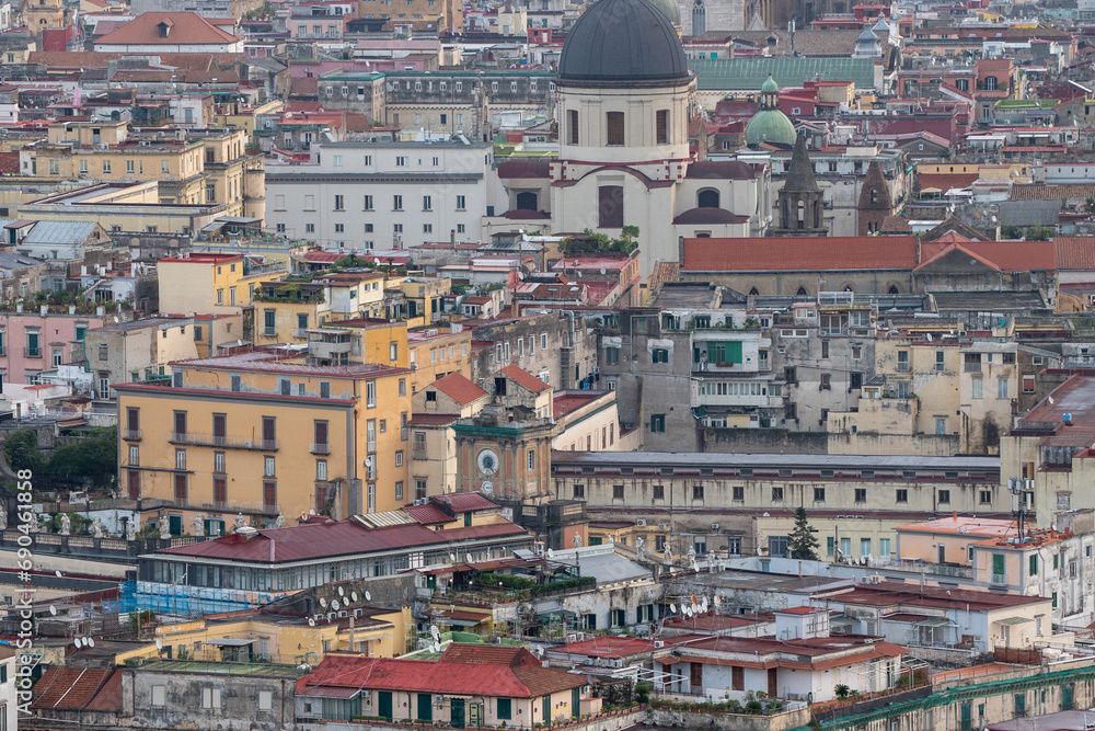 Cityscape of the city of Napoli in the morning with Vesuvius in the background