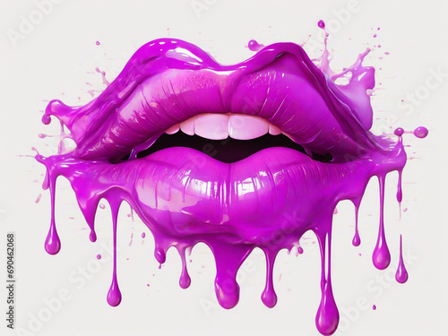 Purple and pink puckered lips drippy kiss sublimation clipart  detailed shading  enchanting lighting  on a white background