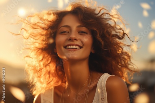Woman feeling happy, Joy. Generative AI. © visoot
