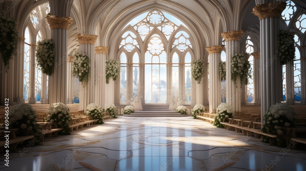 Wedding room with ornamental, Luxury. Generative AI.