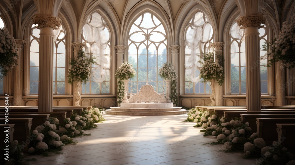 Wedding room with ornamental, Luxury. Generative AI.