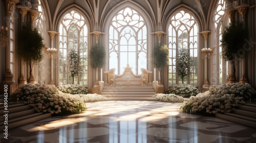 Wedding room with ornamental  Luxury. Generative AI.