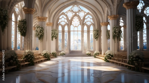 Wedding room with ornamental  Luxury. Generative AI.