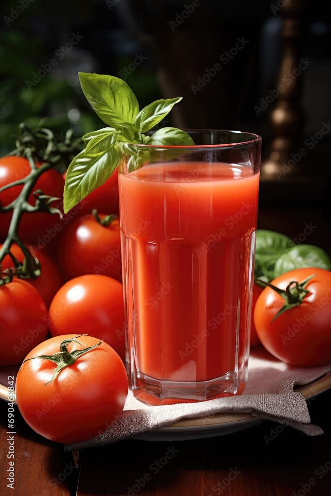Tomato juice isolated on the table. Generative AI. Tomato juice isolated on the table. Generative AI.