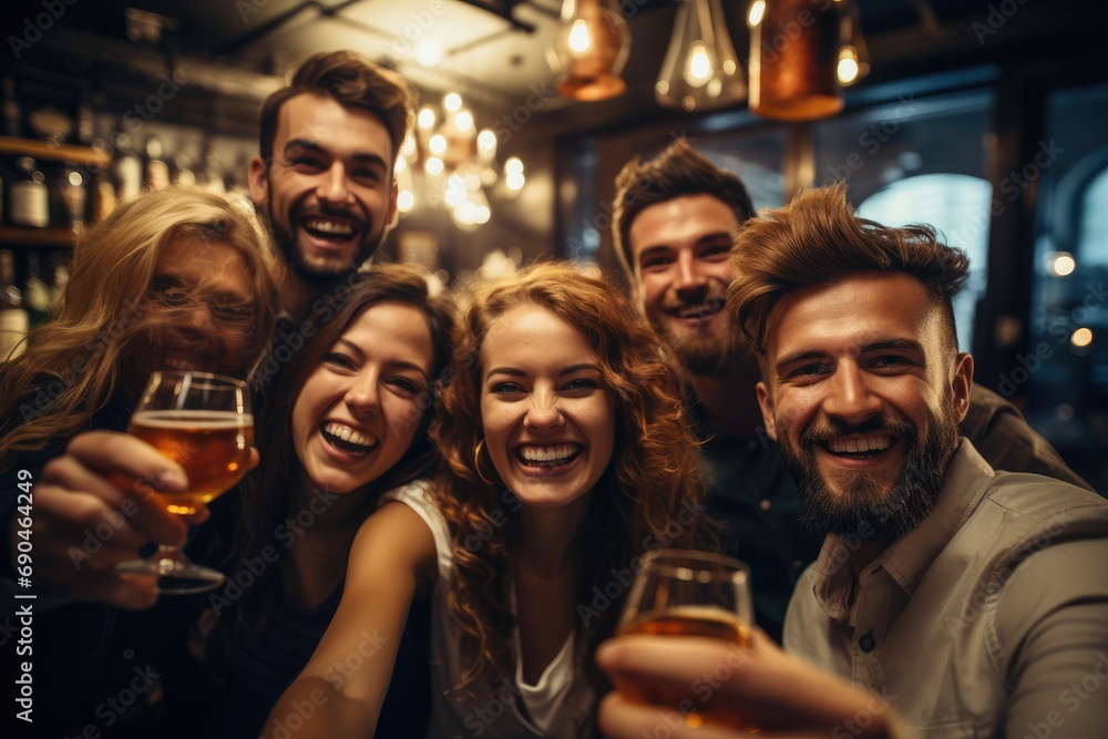 Happy young people celebrating with good wine and whisky. Generative AI. Happy young people celebrating with good wine and whisky. Generative AI.