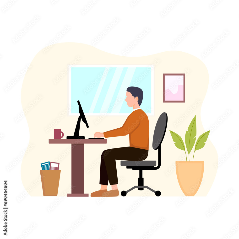 vector illustration of man working at home