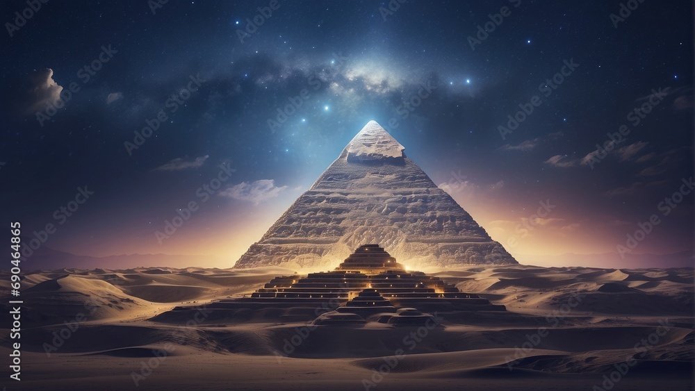 ancient historical Giza pyramid of the castle background photo at night