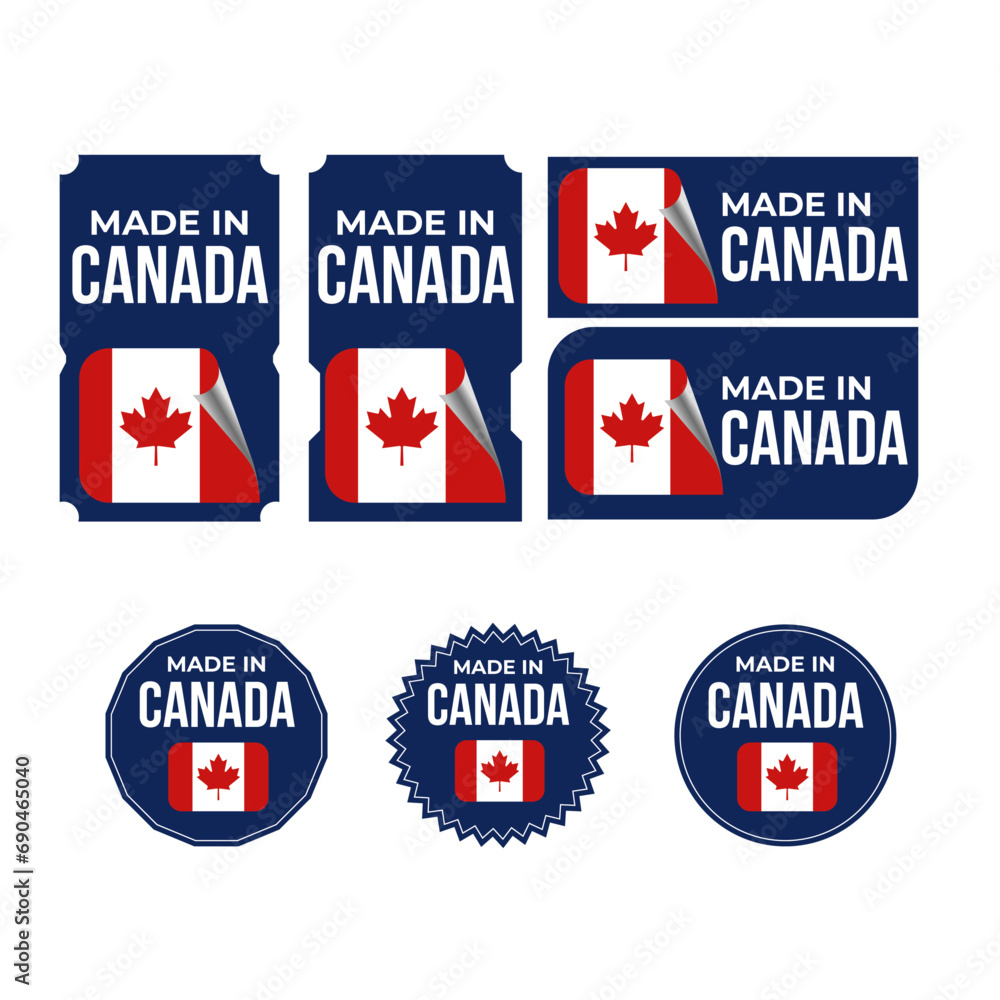 Made in Canada, vector logos with Japan flag painted circles and stripe Made in Canada, vector logos with Japan flag painted circles and stripe