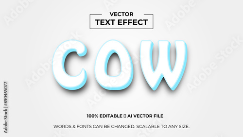 Cow 3d editable text effect premium vector. Editable text style effect. 3d cover of business presentation banner for sale event night party. vector illustration