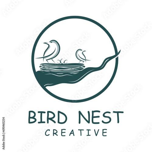 Bird's Nest Logo Design, Bird House Vector For Eggs, Simple modern and elegant bird nest logo, logo for nature photographer, startups, or a business logo with a nature theme