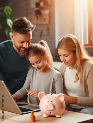 A Photo of a Family Using a Tablet to Teach Their Children About Saving Money with a Digital Piggy Bank App