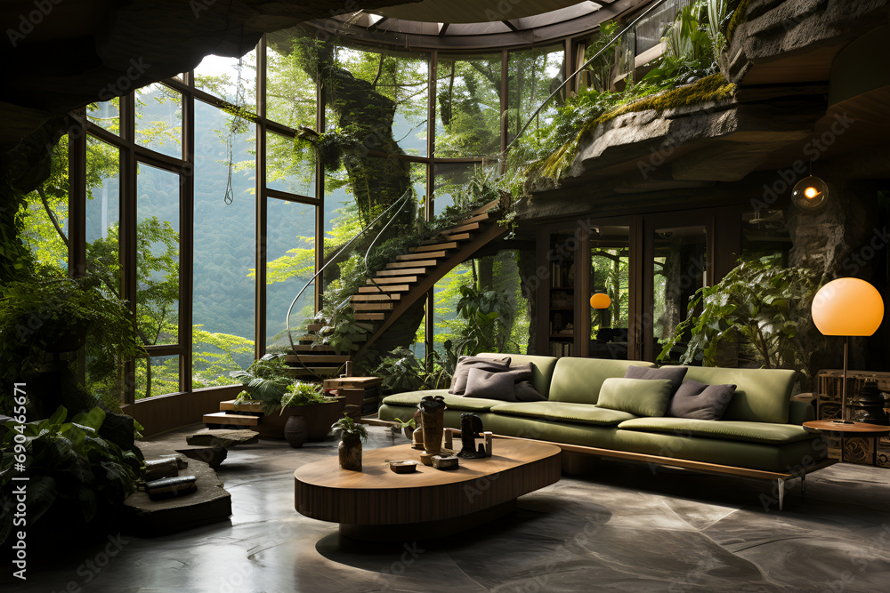 Fototapeta premium Interior of jungle house generated AI