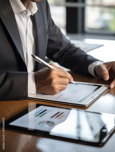 A Photo of a Business Professional Using a Tablet to Digitally Sign an Important Financial Document