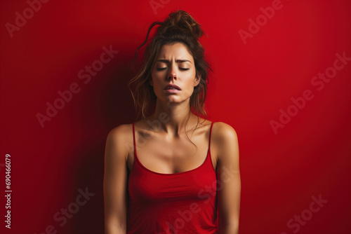 Wallpaper Mural Young young woman tired exhausted suffering from headache, migraine, feeling stressed, sick, tired, thinking over bad news, crisis depression burnout and mental emotional problems concept Torontodigital.ca