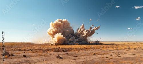 Blast explosion from bomb airstrike testing. Generative AI technology.	
 photo