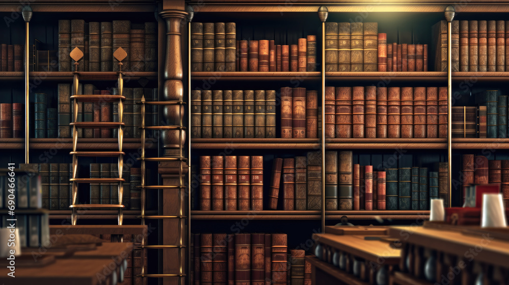 Old library with many books on shelves,bookself,ancientbook Old library with many books on shelves,bookself,ancientbook