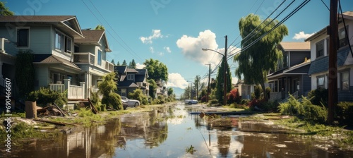 Flooded town. Generative AI technology. © Hero Design