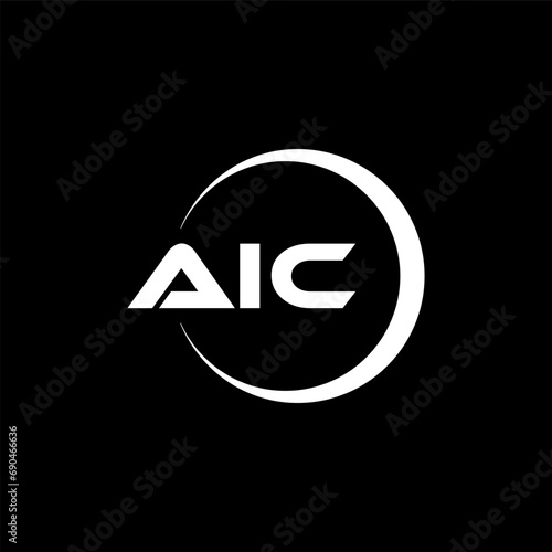 AIC letter logo design with black background in illustrator, cube logo, vector logo, modern alphabet font overlap style. calligraphy designs for logo, Poster, Invitation, etc. photo