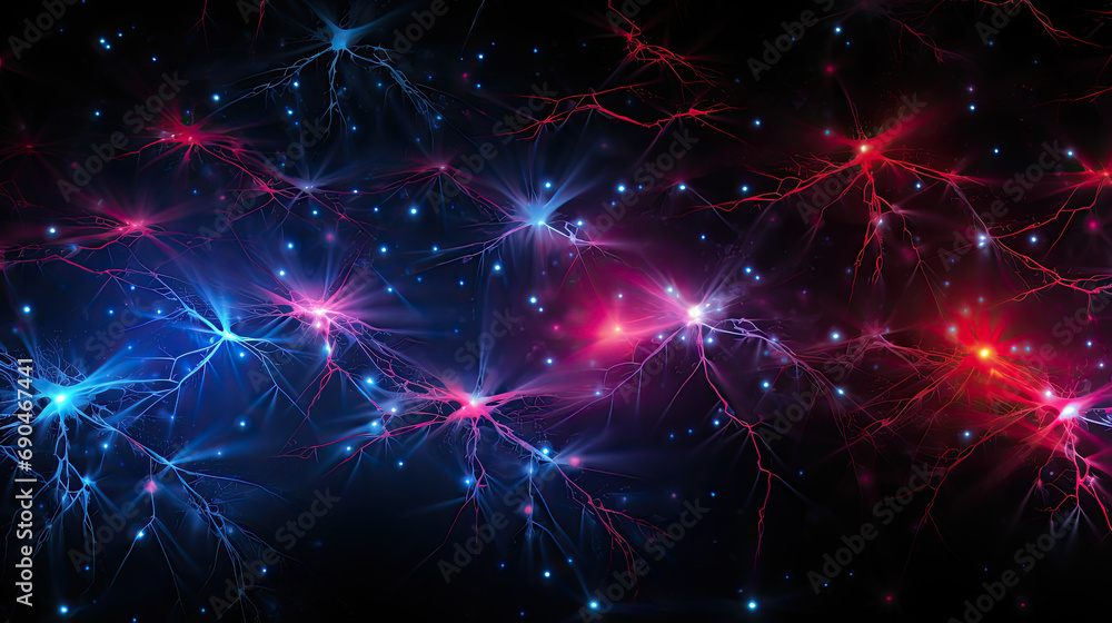 Naklejka premium abstract background with pink blue glowing neon lines and bokeh lights. Data transfer concept. Digital wallpaper
