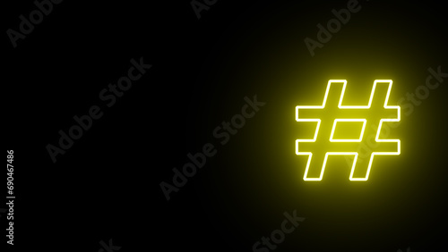 Neon glowing Hashtag symbol. Hashtag icon. Concept of number sign, social media, blogging. Trend modern logotype design.