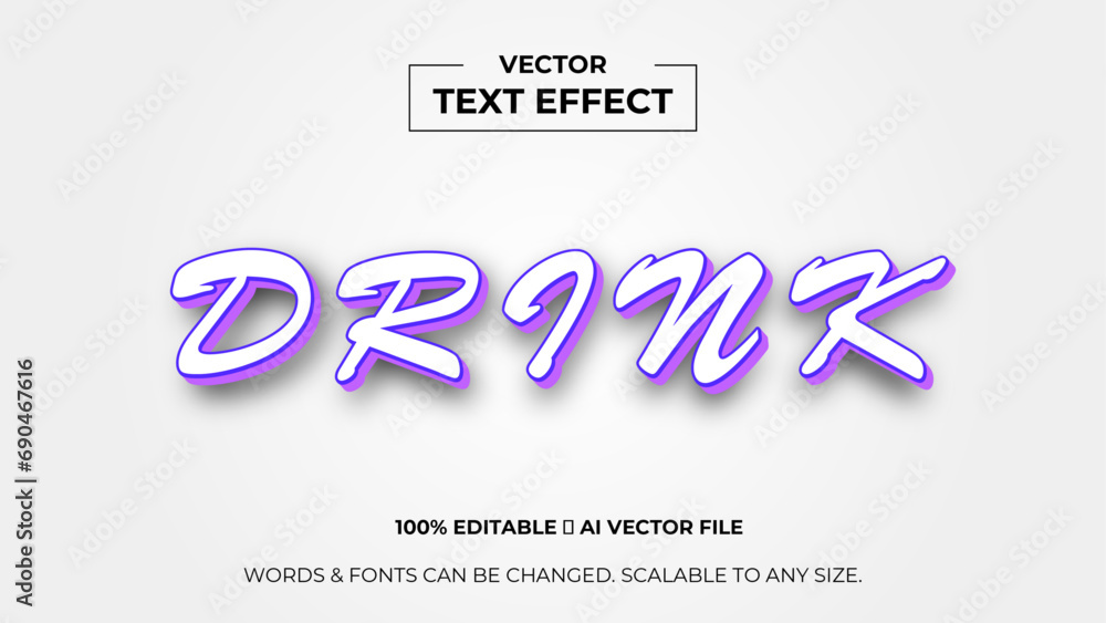 Fototapeta premium Drink 3d editable text effect premium vector. Editable text style effect. 3d cover of business presentation banner for sale event night party. vector illustration