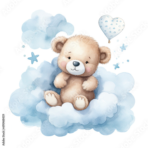 Cute baby teddy bear sleeping on the cloud Illustration, Generative Ai © Creative Artist