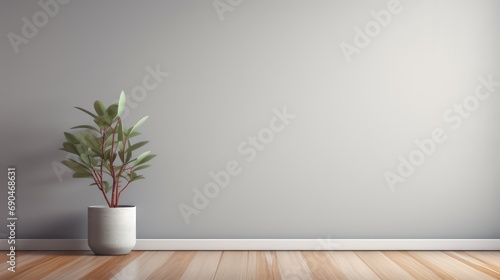 Interior design with potted house plants, with wooden vinyl flooring.