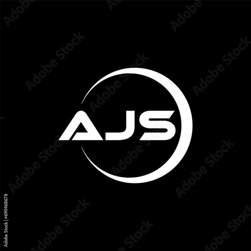 AJS letter logo design with black background in illustrator, cube logo, vector logo, modern alphabet font overlap style. calligraphy designs for logo, Poster, Invitation, etc. photo