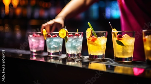A Close-Up View of Cocktail Glasses Brimming with Vibrant Fruit Mixtures